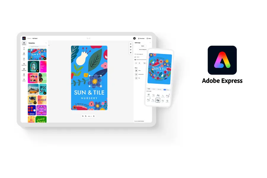 Adobe express UI and logo