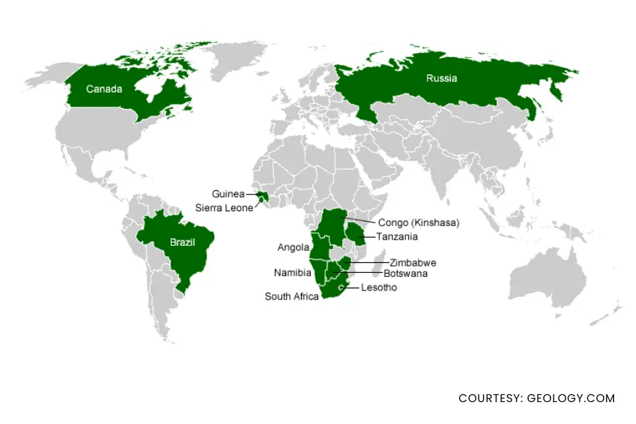 Diamond Mining Countries on Map