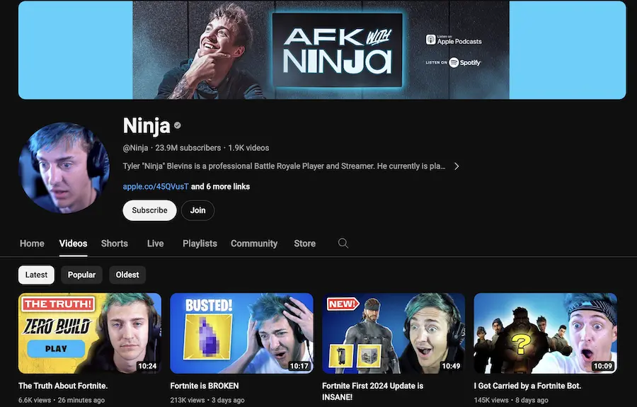 Ninja Youtube Channel