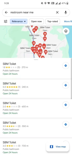 Restroom on google maps