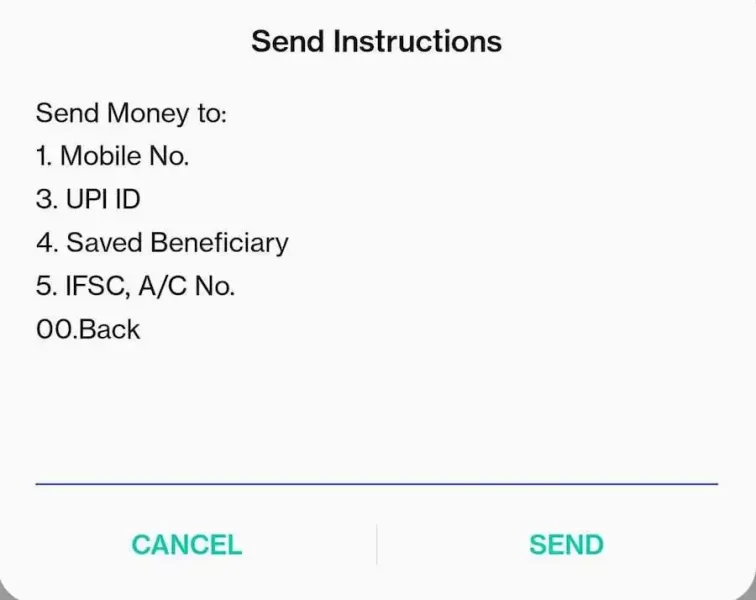 upi ussd send money dialog