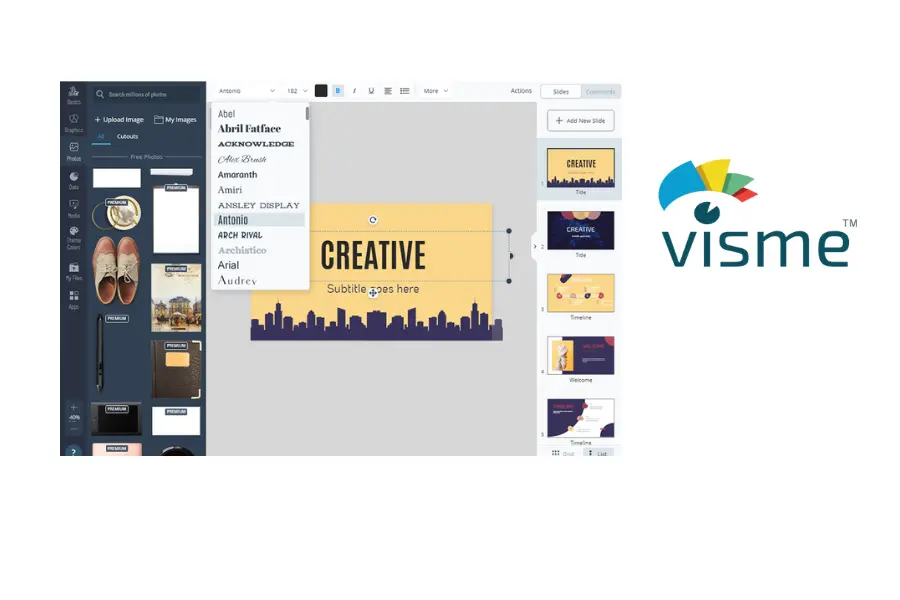 Visme UI and logo