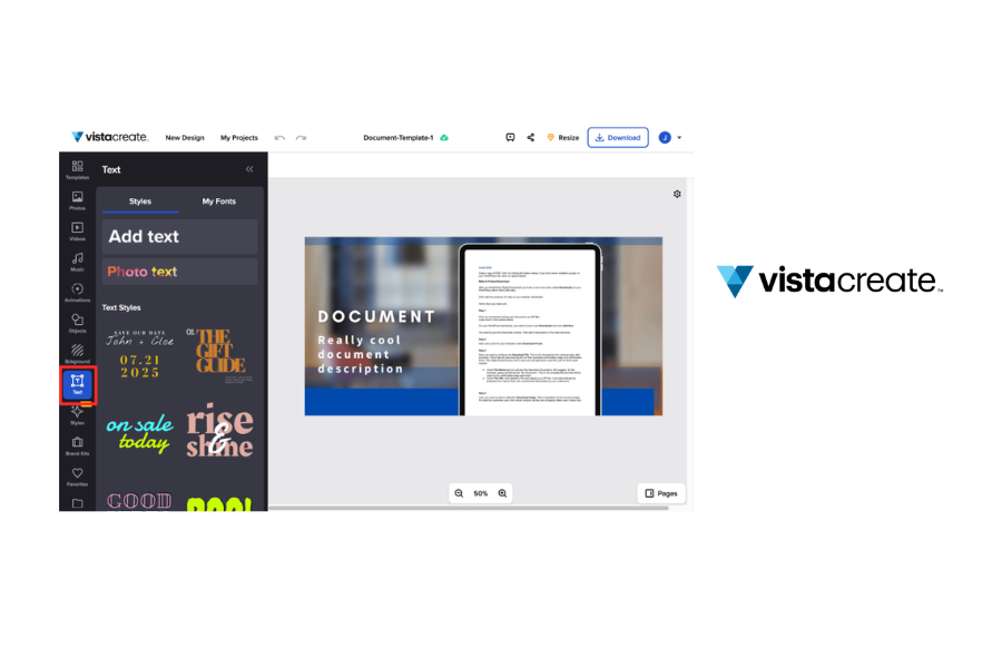 Vistacreate UI and logo